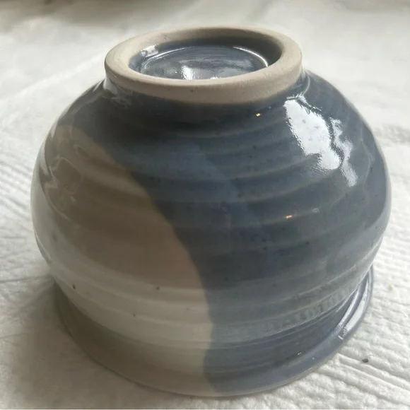 Art Studio Pottery Ceramic Serving Dish with Bowl Chip Dip Appetizer Blue Signed